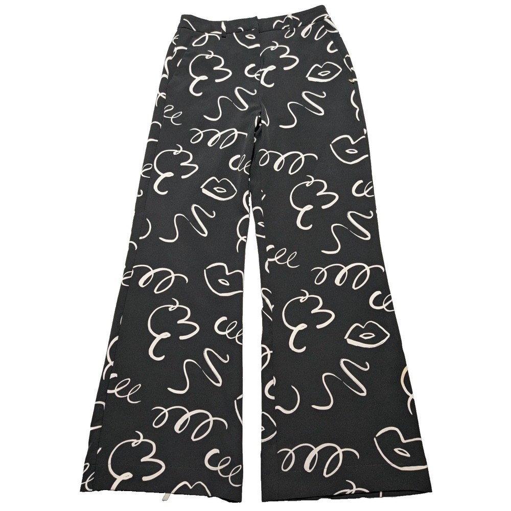 FABIENNE CHAPOT AMSTERDAM Women 38 (US 6) Black LIPS‎ Abstract Wide-Leg Pants